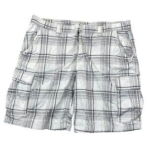 George Mens Cargo Shorts 42 Plaid Casual Flat Front Lightweight Summer White